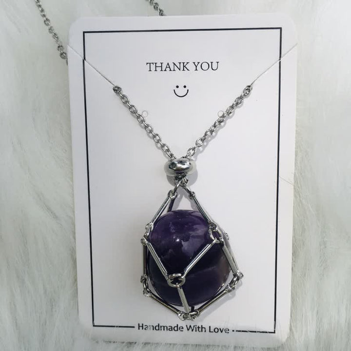 Small Natural Crystal Stone Bracelet Necklace - Iris-Amethyst-Silver-The Livary