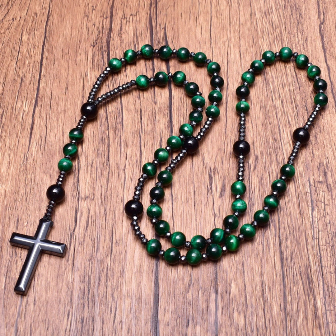 Tiger Eye and Lapis Lazuli Cross Rosary Necklace for Men - Orion-Tiger's eye-The Livary