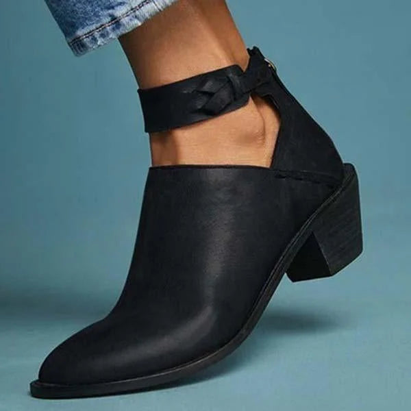 Comfortable Ladies' Heels with Zipper – Vera-Black-4.5-The Livary