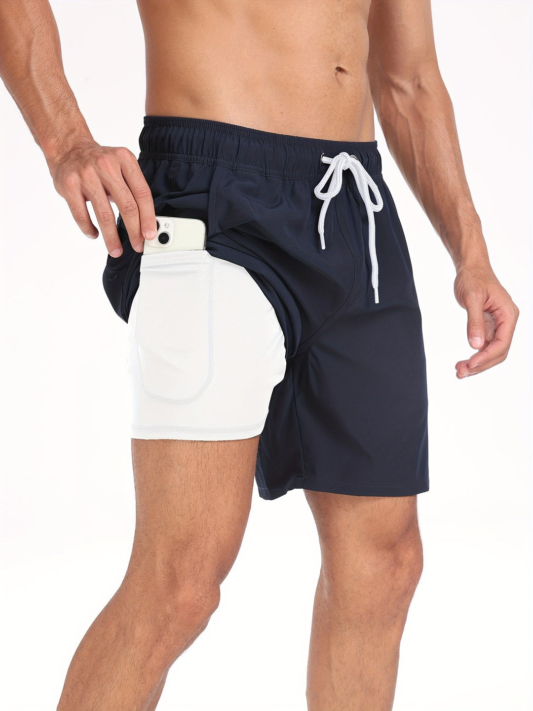 Quick-drying men's swim shorts with stretch & mobile phone pocket – Jonas-Navy blue-S-The Livary