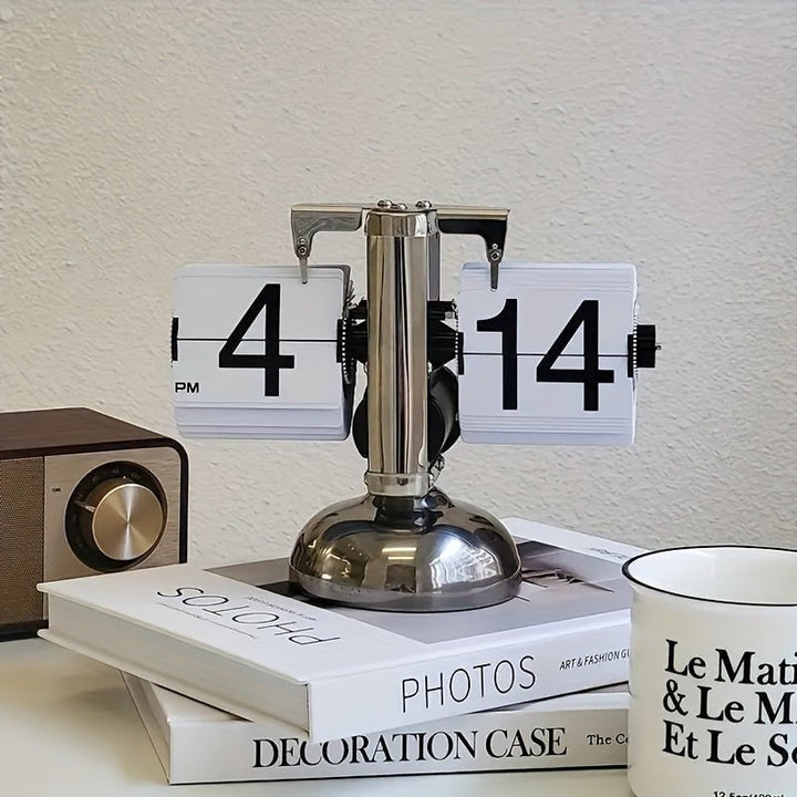 Retro Flip Clock with Steel Accent - TempoFlip-White-The Livary