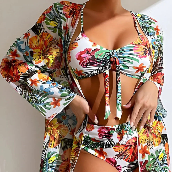Three-piece bikini set with high-waist cut – Yara-White-S-The Livary