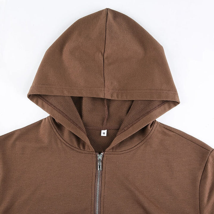 Trendy Fitted Women's Cropped Zip-Up Hoodie with Hood – Alina-Brown-S-The Livary