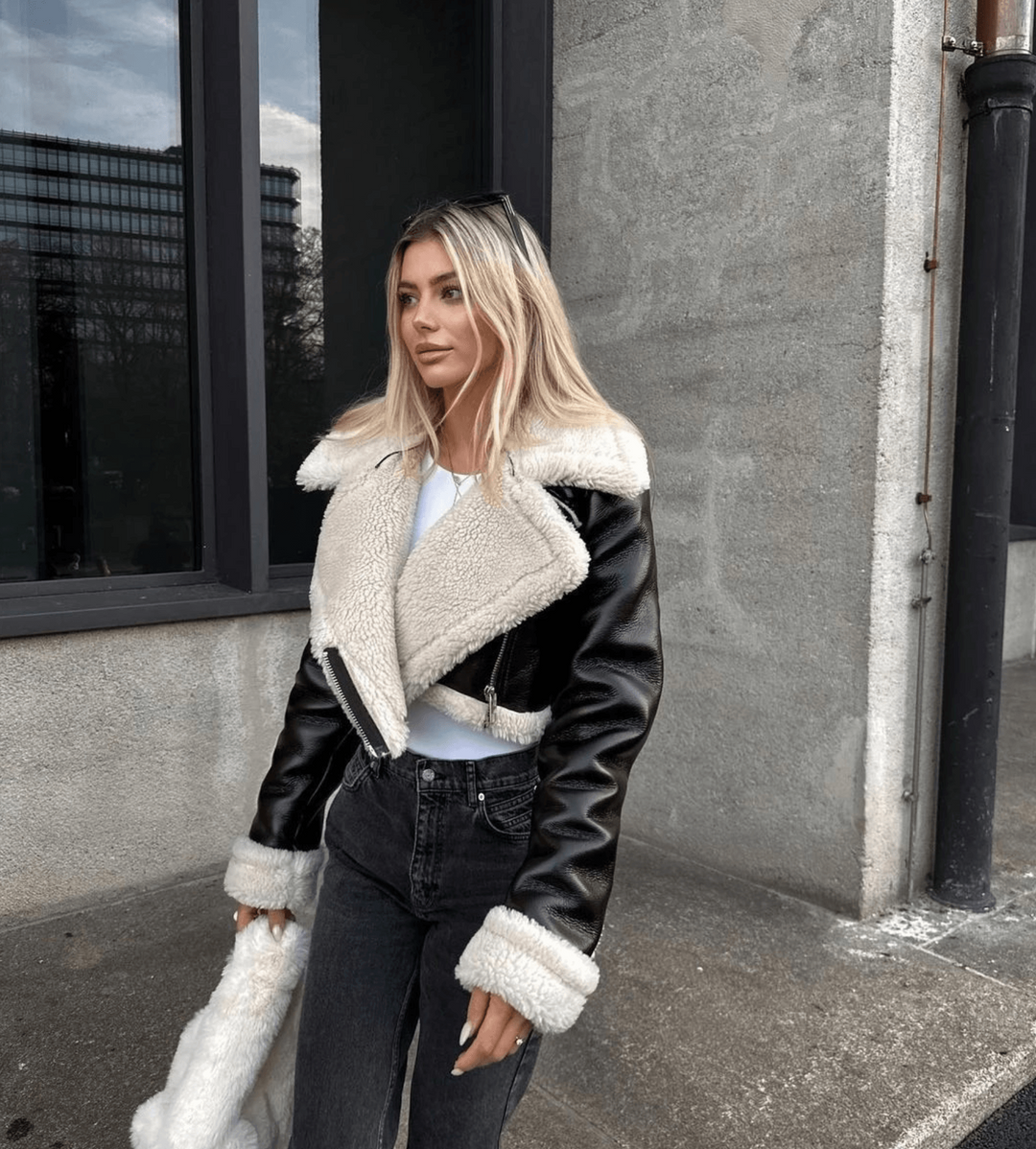 Stylish Leather Jacket with Fur Trim for Cold Days - Sofia-XS-The Livary