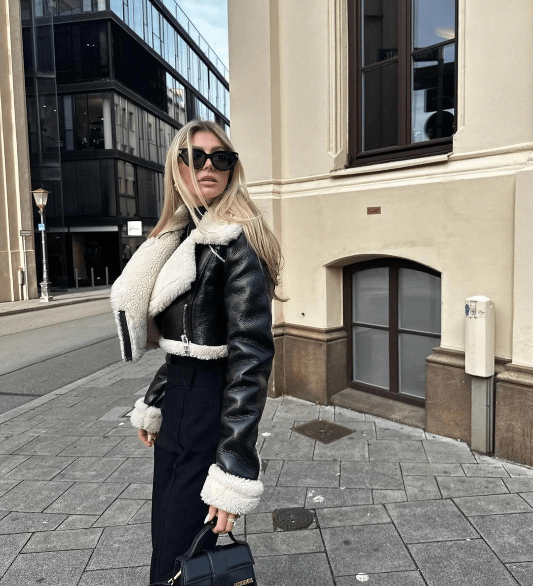 Stylish Leather Jacket with Fur Trim for Cold Days - Sofia-XS-The Livary