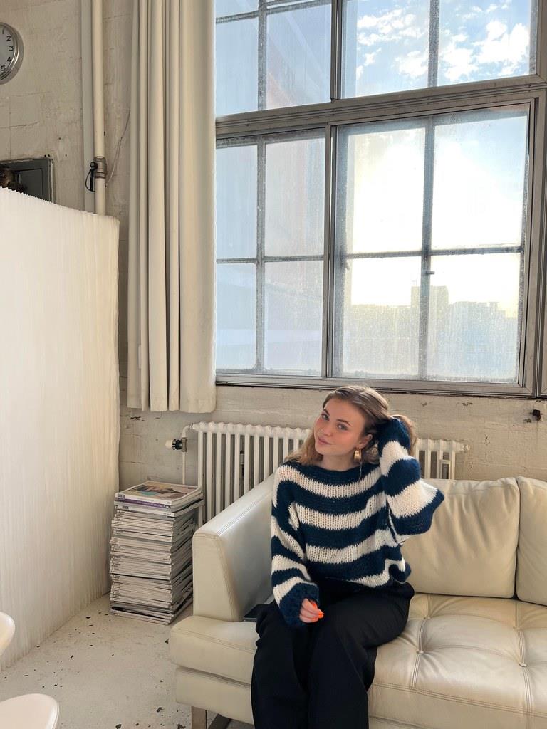 Knitted and Striped Oversized Women's Sweater - Harper-Blue and White-XS/S-The Livary