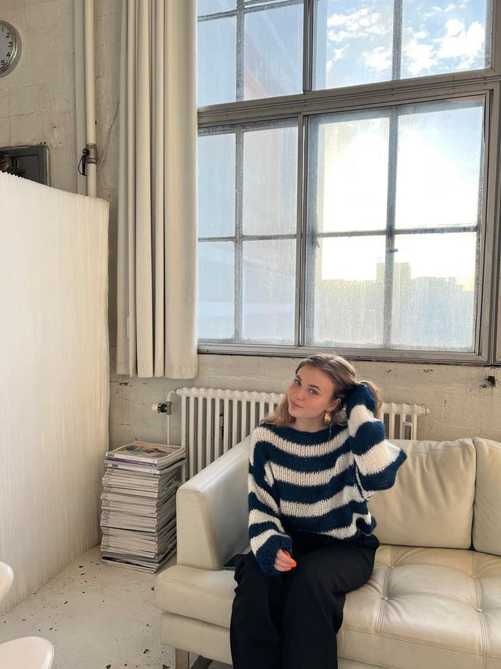 Knitted and Striped Oversized Women's Sweater - Harper-Blue and White-XS/S-The Livary