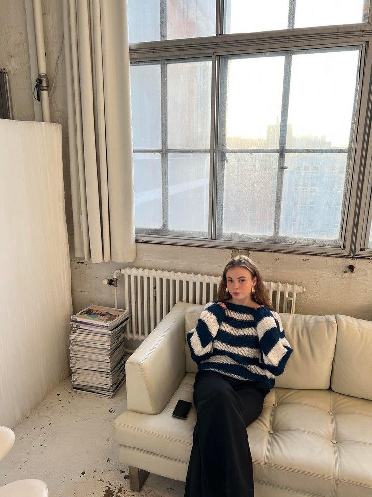 Knitted and Striped Oversized Women's Sweater - Harper-Blue and White-XS/S-The Livary