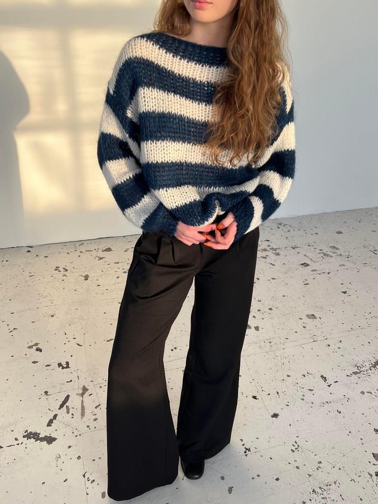 Knitted and Striped Oversized Women's Sweater - Harper-Blue and White-XS/S-The Livary