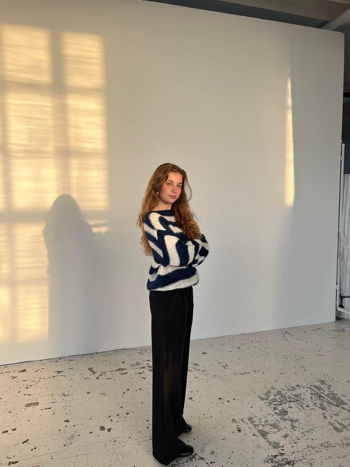 Knitted and Striped Oversized Women's Sweater - Harper-Blue and White-XS/S-The Livary