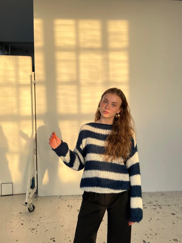 Knitted and Striped Oversized Women's Sweater - Harper-Blue and White-XS/S-The Livary