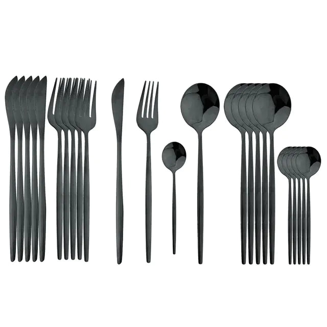 24-piece Stainless Steel Cutlery Set – Aurinox-Silver-The Livary