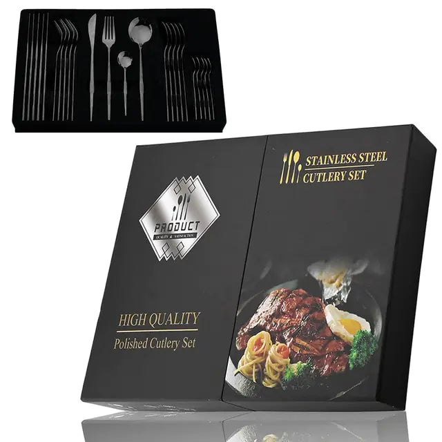 24-piece Stainless Steel Cutlery Set – Aurinox-Black 24-Piece with Gift Box-The Livary