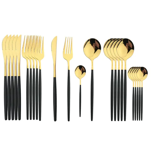 24-piece Stainless Steel Cutlery Set – Aurinox-Black Gold-The Livary