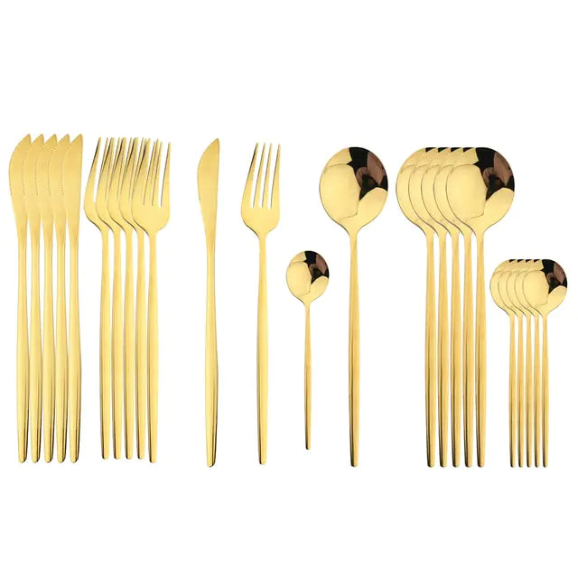 24-piece Stainless Steel Cutlery Set – Aurinox-Gold-The Livary