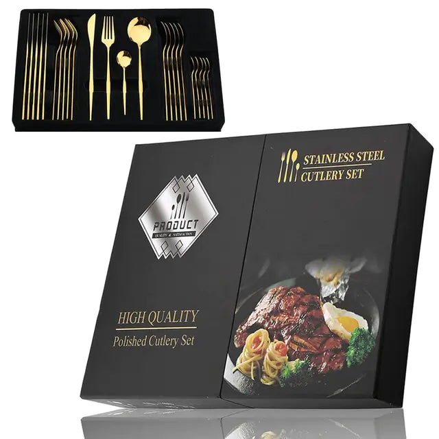 24-piece Stainless Steel Cutlery Set – Aurinox-Gold 24-Piece with Gift Box-The Livary