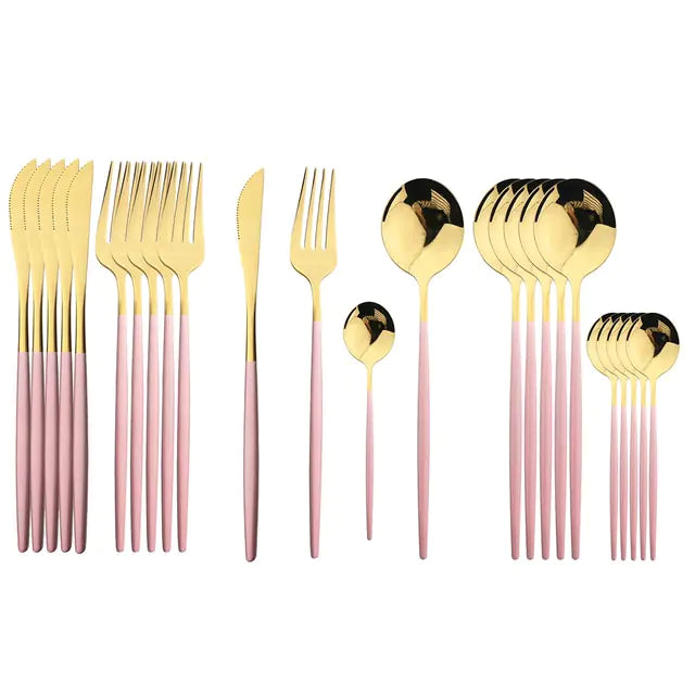 24-piece Stainless Steel Cutlery Set – Aurinox-Rose Gold-The Livary