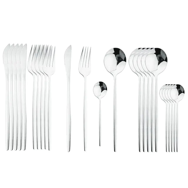 24-piece Stainless Steel Cutlery Set – Aurinox-Silver-The Livary