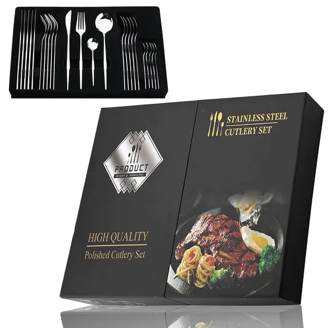 24-piece Stainless Steel Cutlery Set – Aurinox-Silver 24-Piece with Gift Box-The Livary