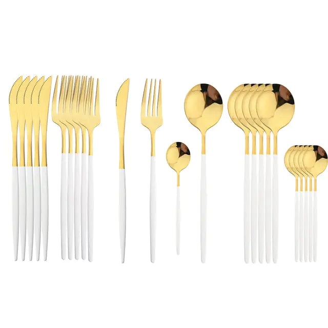 24-piece Stainless Steel Cutlery Set – Aurinox-White Gold-The Livary