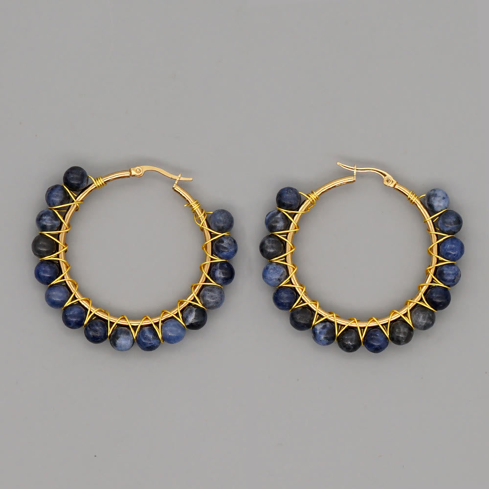 Boho Natural Crystals Large Hoop Earrings - Sanne-Sodalite-The Livary