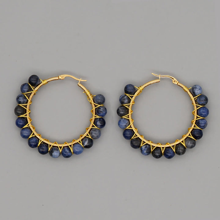 Boho Natural Crystals Large Hoop Earrings - Sanne-Sodalite-The Livary