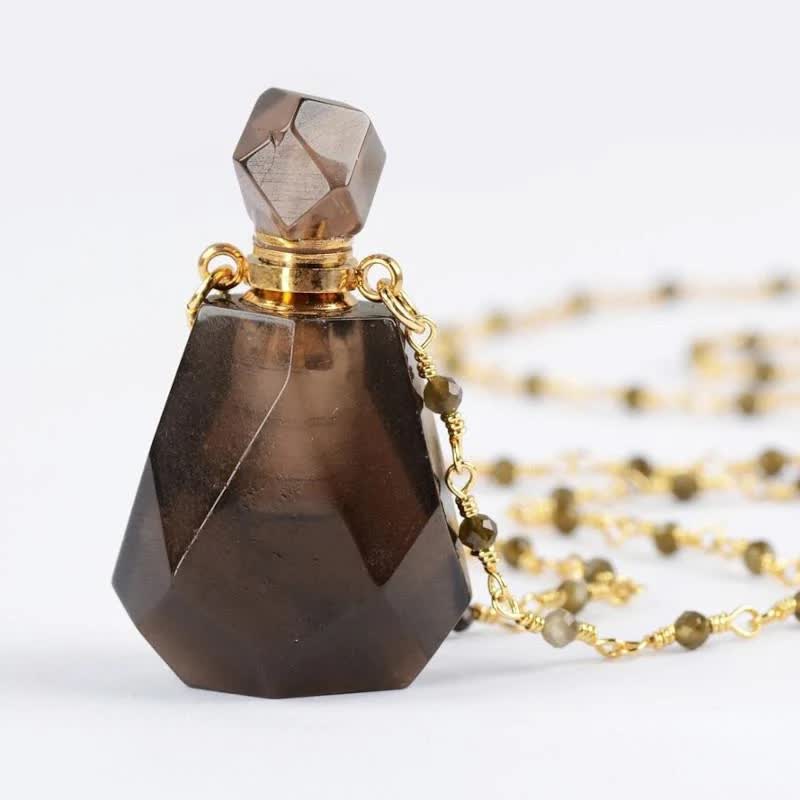 Crystal Perfume Bottle Necklace - Iris-Smoky quartz-The Livary