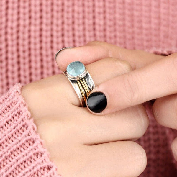 Aquamarine Spinner Ring - Selene-2.01 in-The Livary