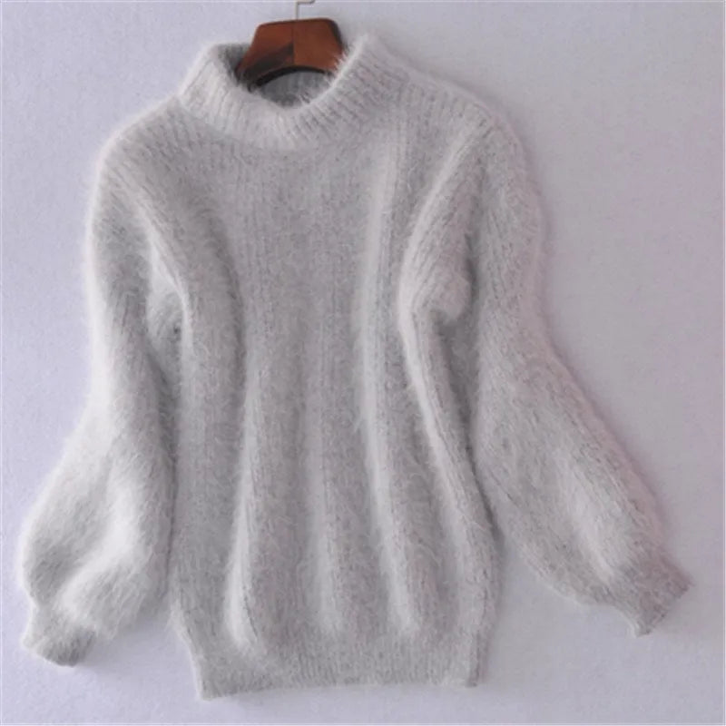 Casual Angora Knitted Women's Sweater - Livia-Grey-S-The Livary