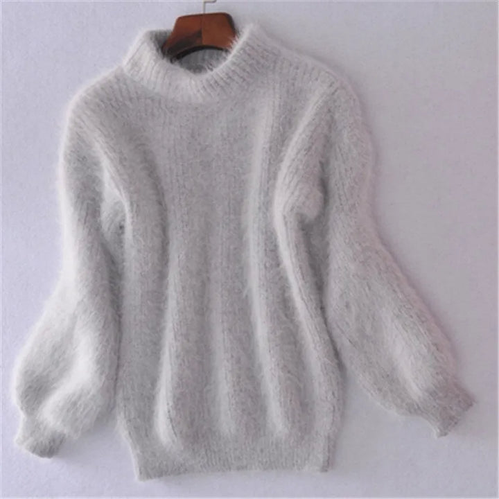 Casual Angora Knitted Women's Sweater - Livia-Grey-S-The Livary