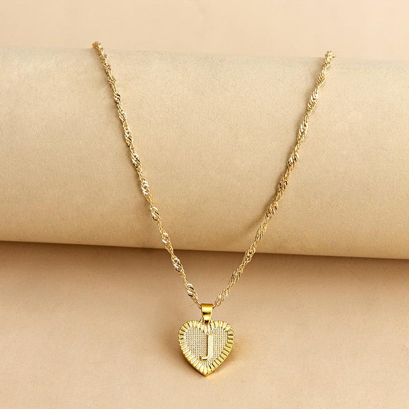 Gold Initial Heart Pendant Necklace - Amara-J-The Livary