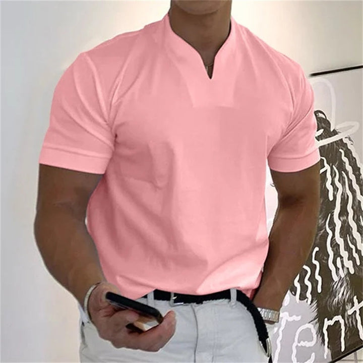 Breathable men's fitness shirt with V-neck – buy 1, get 1 free – Timo-Pink-M-The Livary