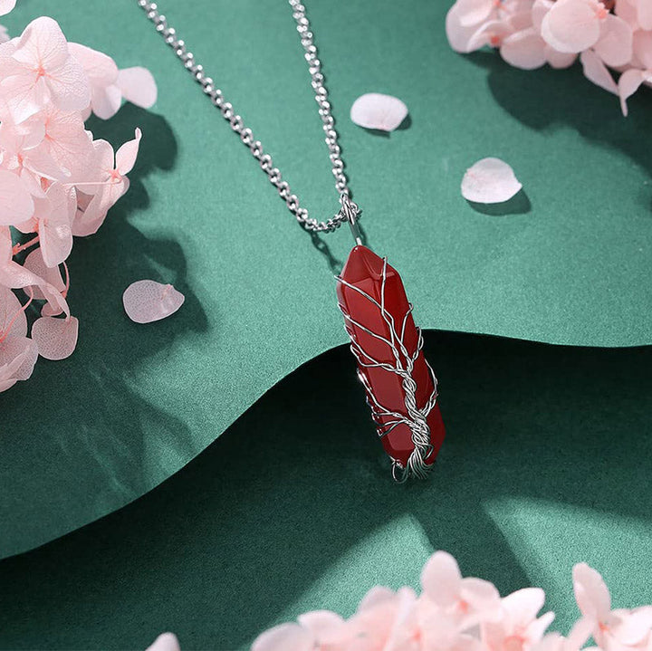 Stylish Crystal with Tree of Life Gemstone Necklace - Elara-Green Aventurine-The Livary