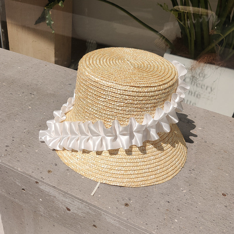Braided summer hat with pleats and stripes – BreezyStripes-Khaki-One size fits all-The Livary