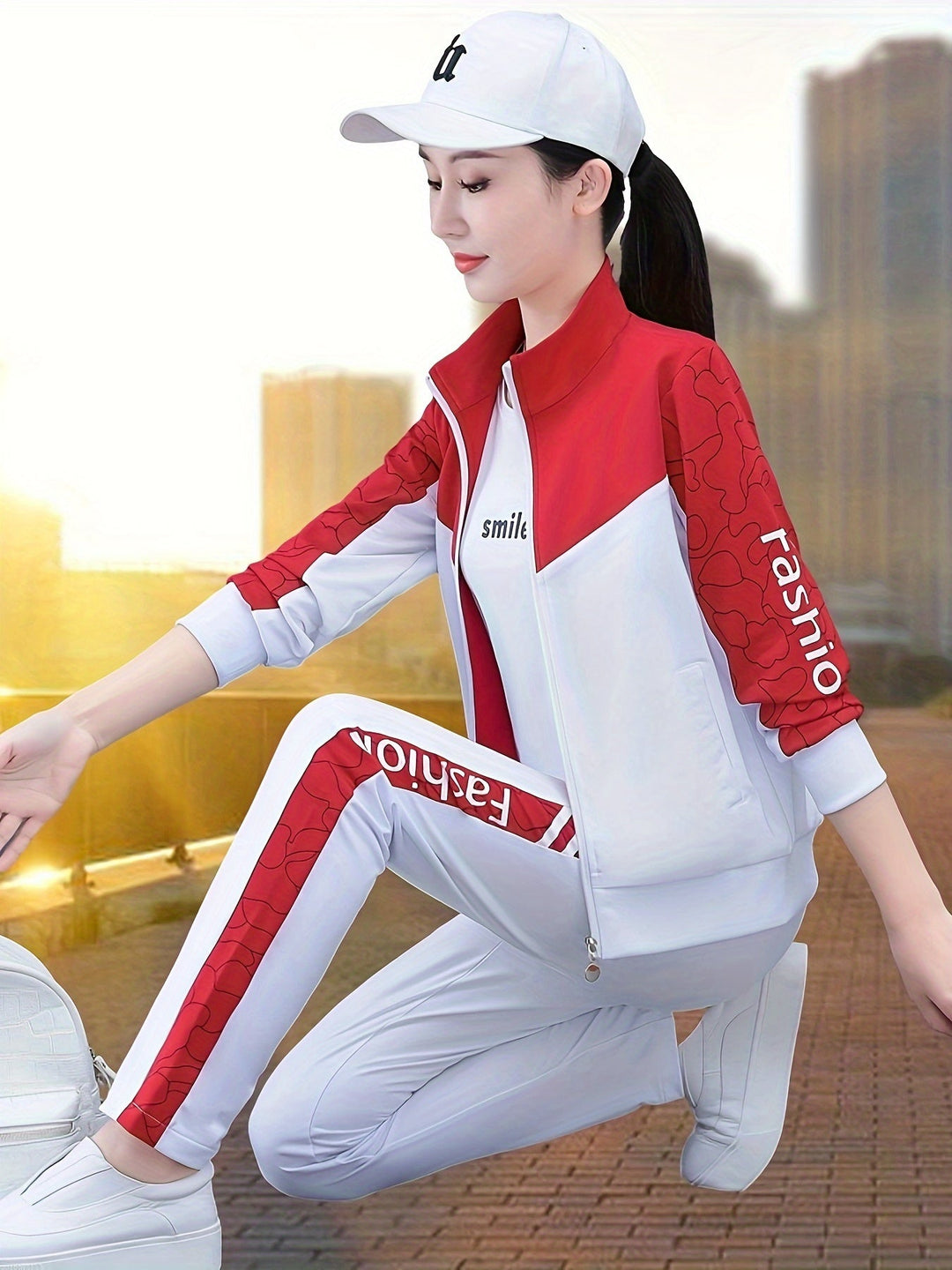 Comfortable and Stylish Tracksuit for Women - Sabine-Red - White-M-The Livary