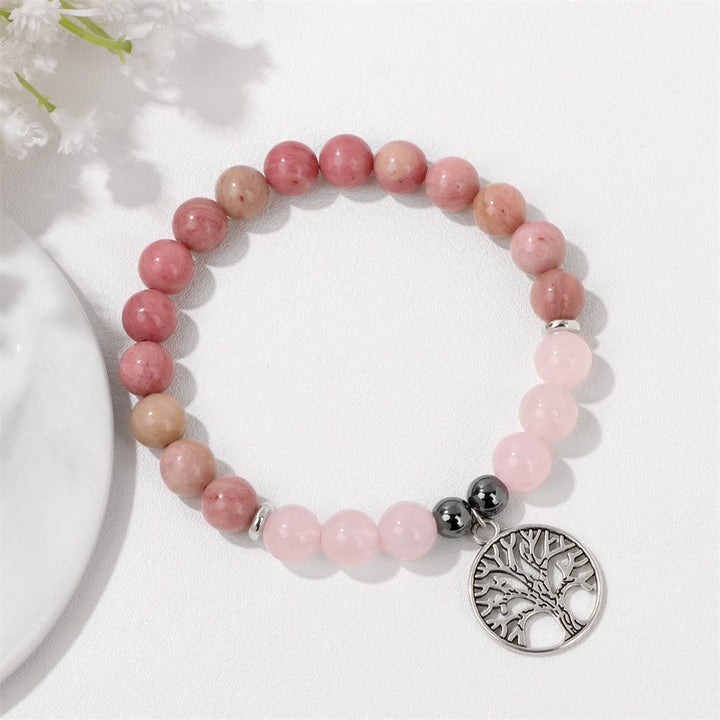 Natural Crystal Tree of Life Bracelet - Mila-Rhodonite and Rose Tiger's Eye-The Livary