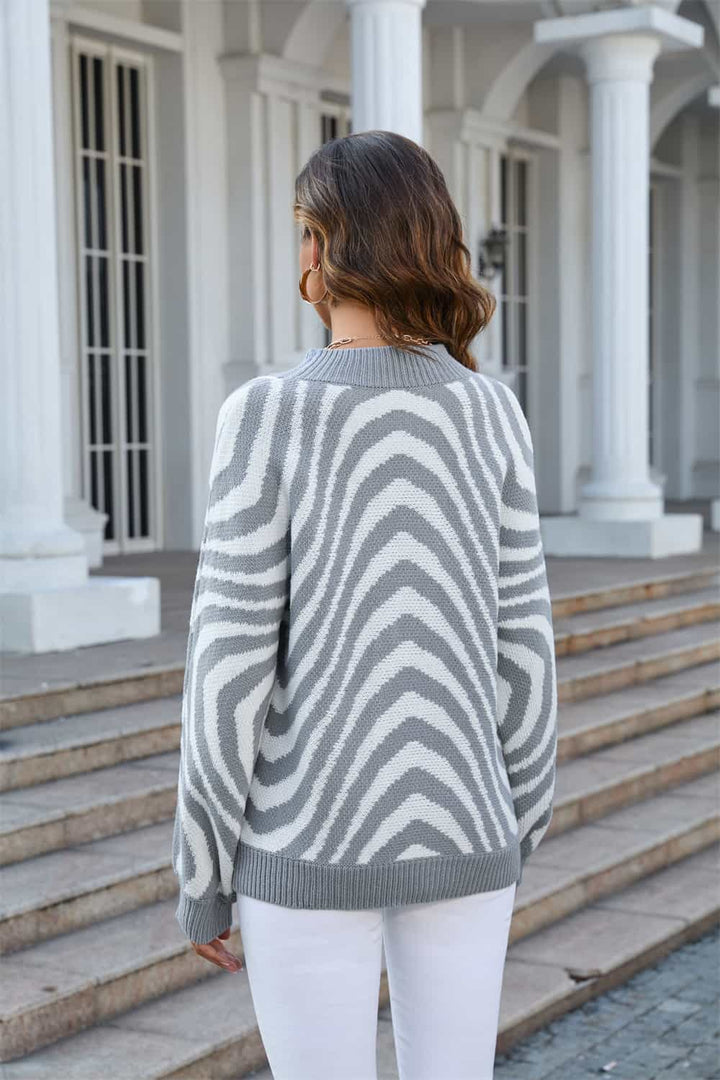Sweater with Round Neck and Print - Azure-Light grey-S-The Livary