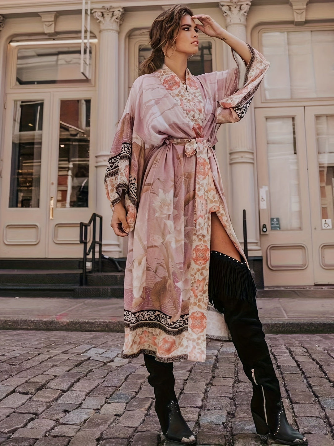 Red Floral Print Kimono - Isabella-Rose-One Size-The Livary