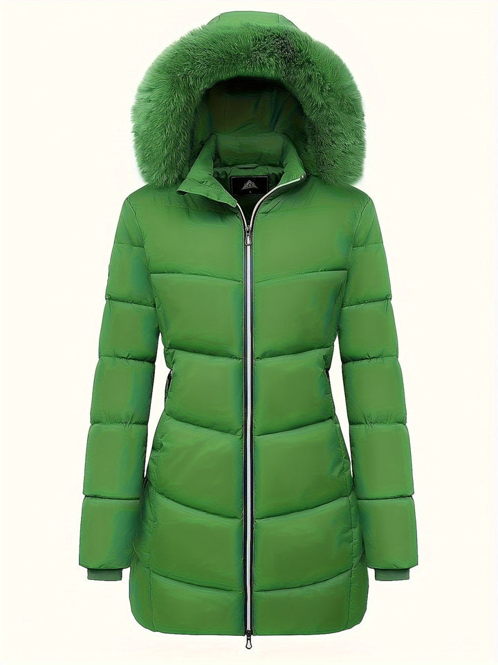 Warm Puffy Jacket with Stylish Details - Evelyne-Green-S-The Livary