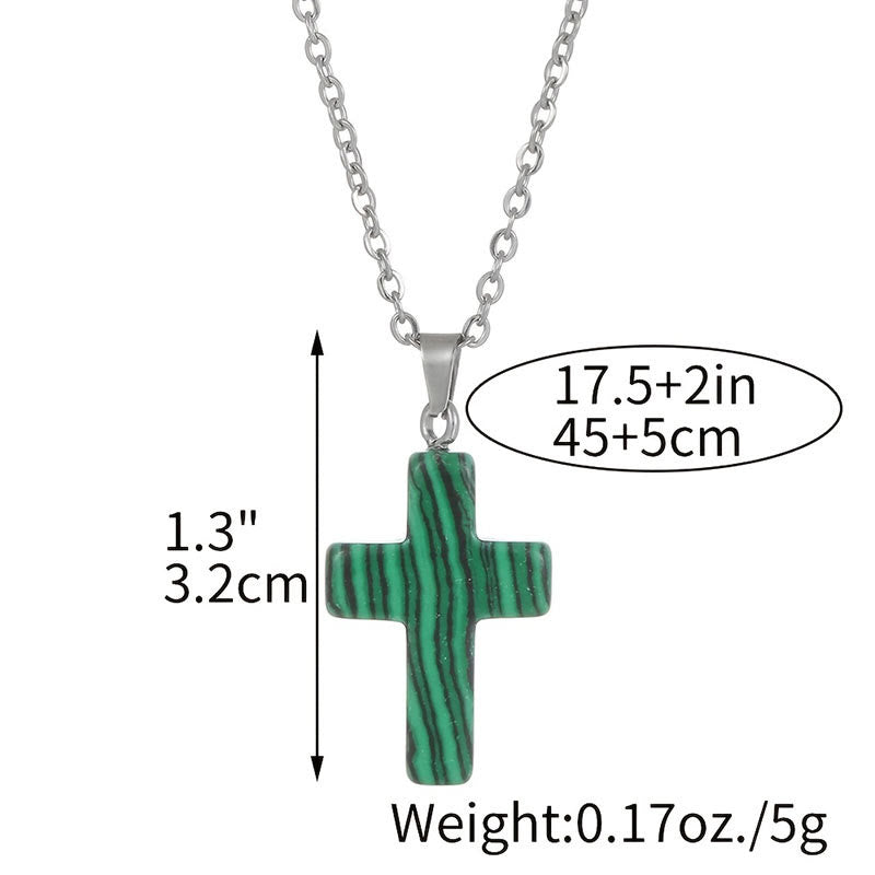 Necklace with Cross of Natural Gemstones - Seraphina-Amethyst-The Livary