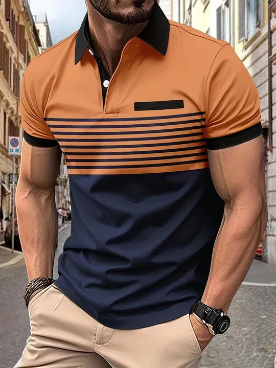 Striped summer polo shirt for men – Damian-Orange-XS-The Livary