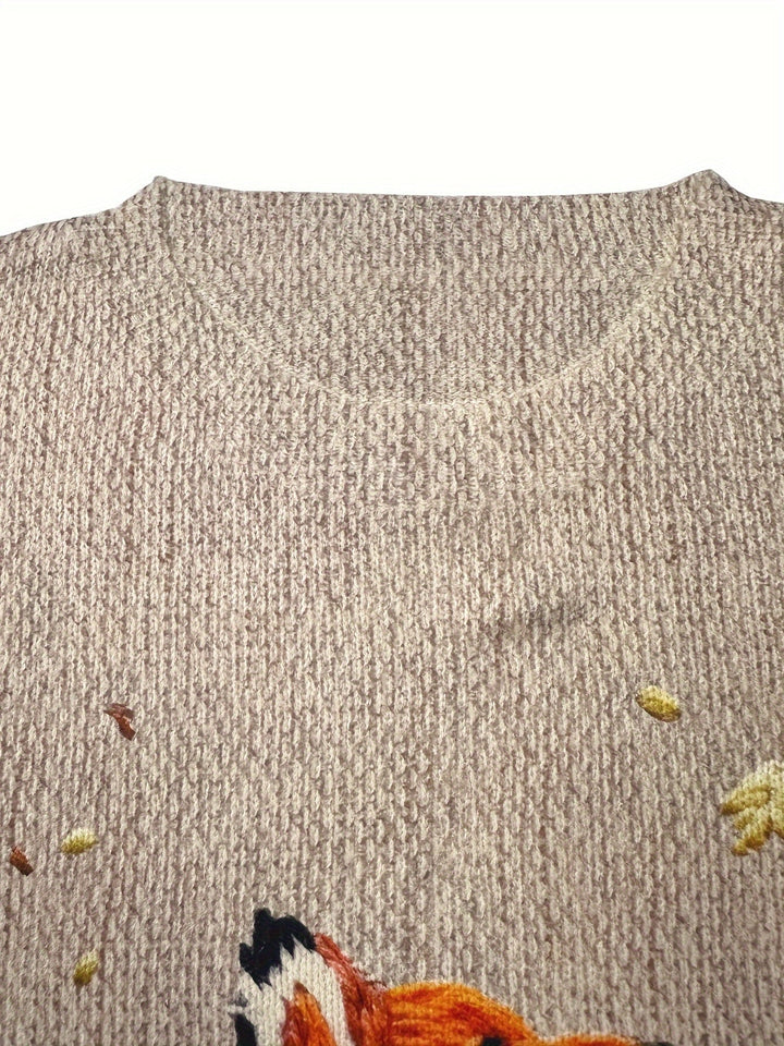 Trendy Sweater with Fox Print - Elisanne-S-The Livary