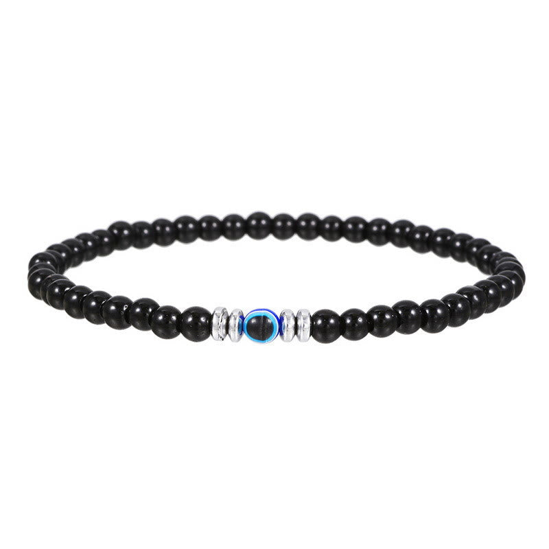 Men's 4mm Natural Stone Evil Eye Bead Bracelet - Thor-Black onyx-The Livary
