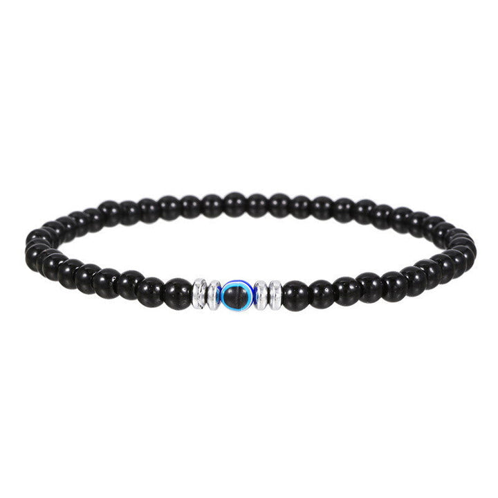 Men's 4mm Natural Stone Evil Eye Bead Bracelet - Thor-Black onyx-The Livary