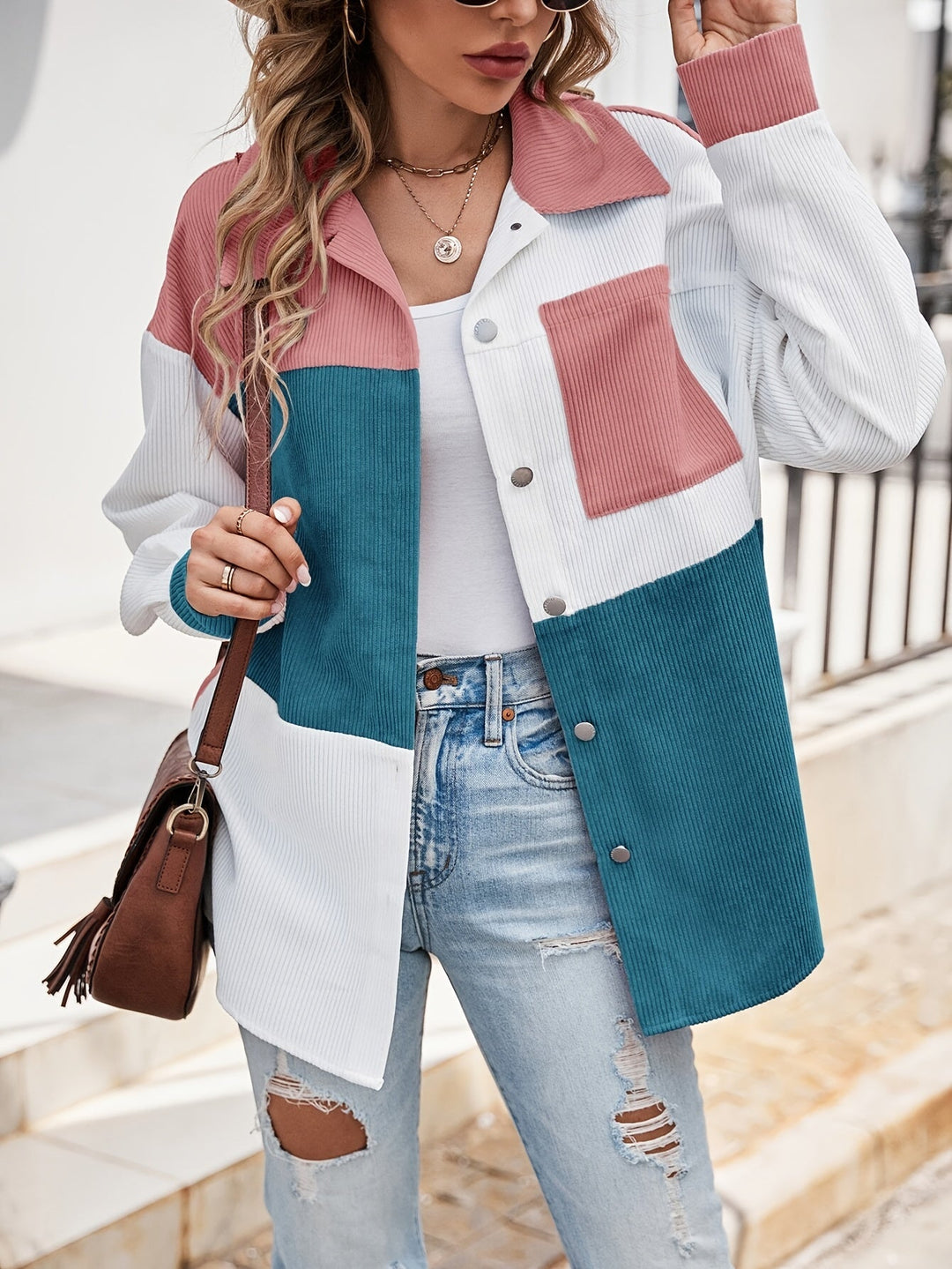 Colourful Blouse with Button Closure - Lina-Green/Pink-S-The Livary
