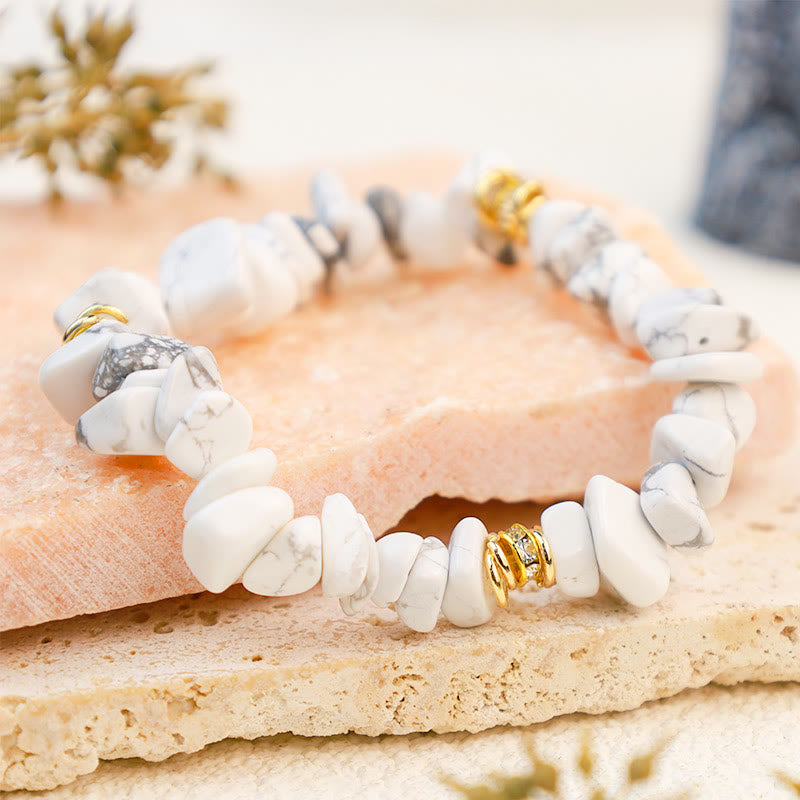 Stylish Natural Stone Crystal Beads Bracelet - Celine-White Turquoise-The Livary
