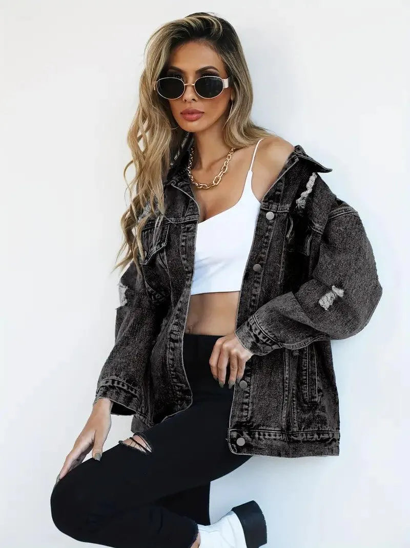 Waterproof & Lined Oversized Women's Denim Jacket with Hood – Talia-Blue-S-The Livary