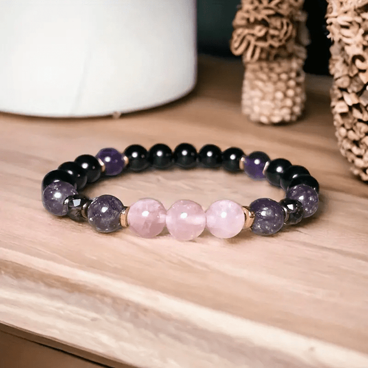 0.31 in Rose Quartz Obsidian Amethyst Beaded Bracelet - Aurora-The Livary