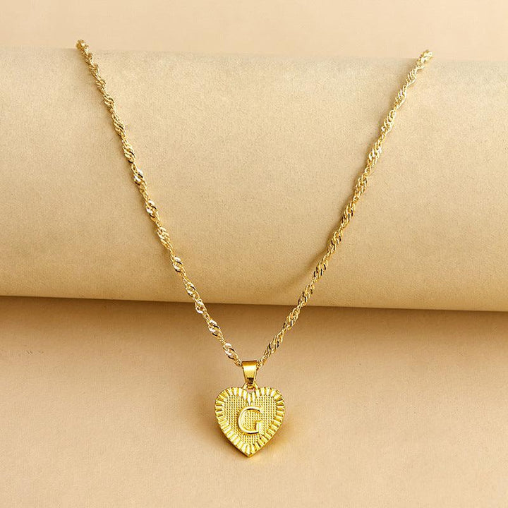 Gold Initial Heart Pendant Necklace - Amara-G-The Livary