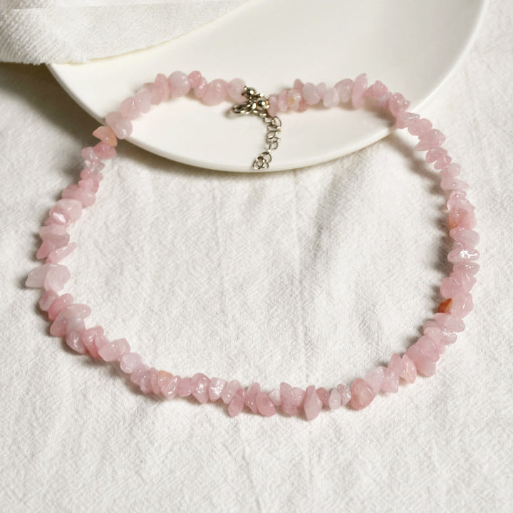 Stylishly Shaped Polished Crystal Necklace - Lina-Rose quartz-The Livary